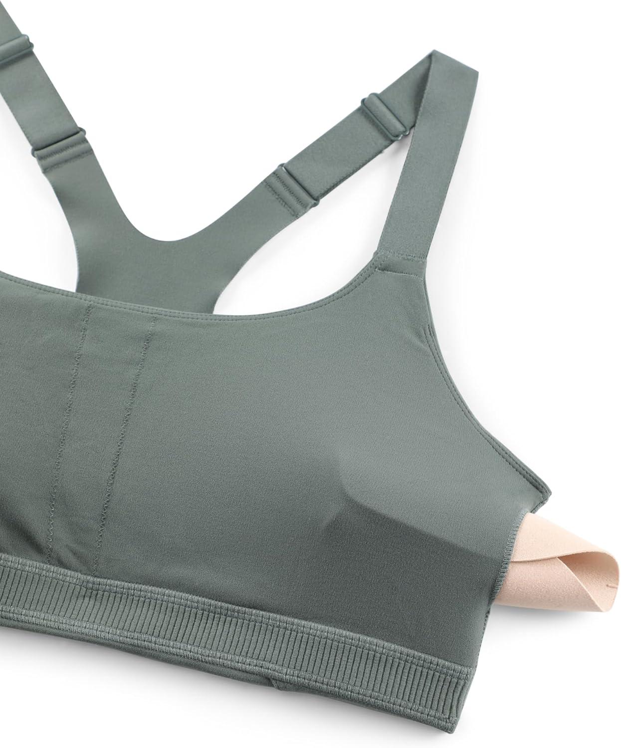 imageCRZ YOGA Butterlift Womens Racerback Padded Sports Bras Medium Impact Scoop Neck Adjustable Straps Gym Workout TopGrey Sage