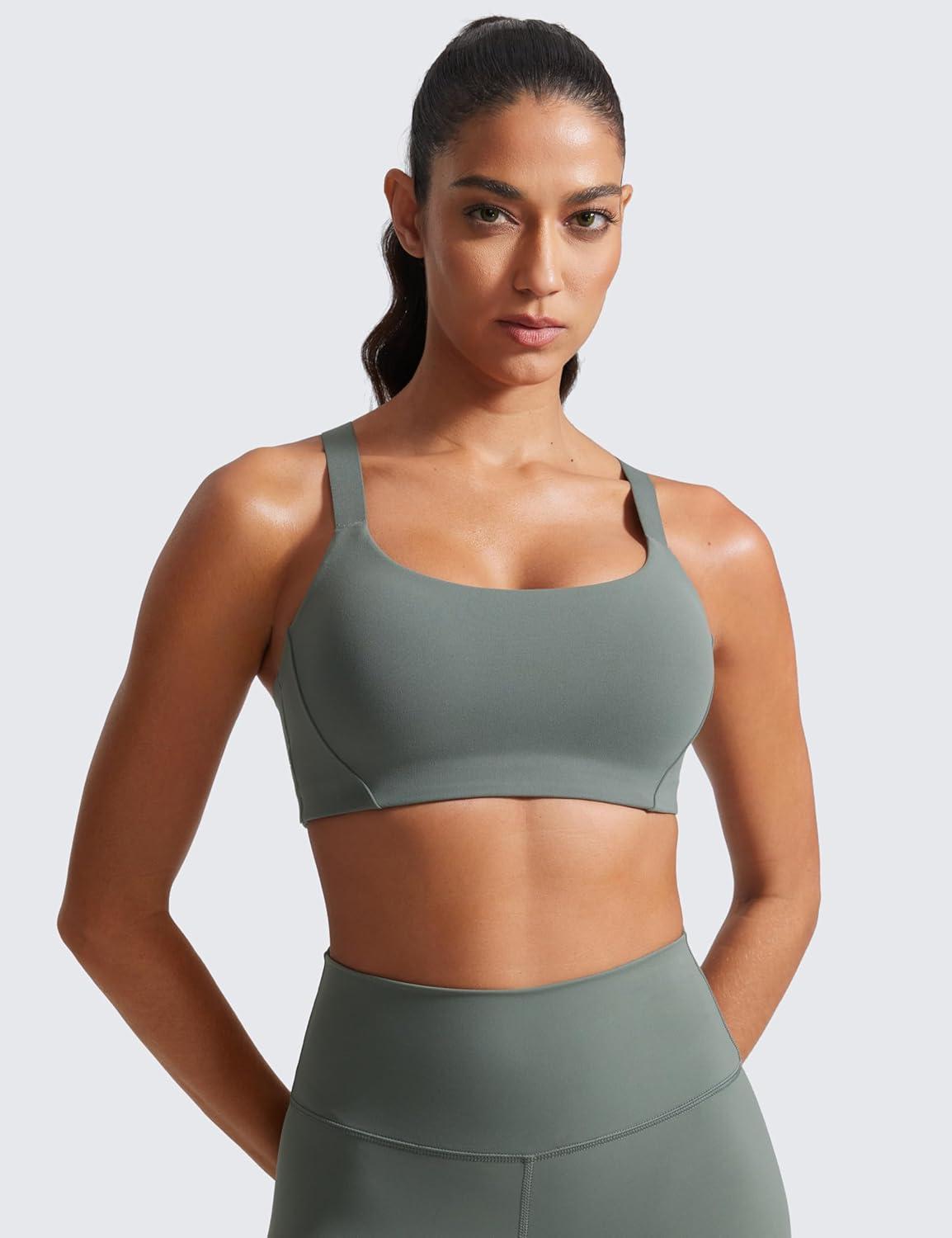 imageCRZ YOGA Butterlift Womens Racerback Padded Sports Bras Medium Impact Scoop Neck Adjustable Straps Gym Workout TopGrey Sage
