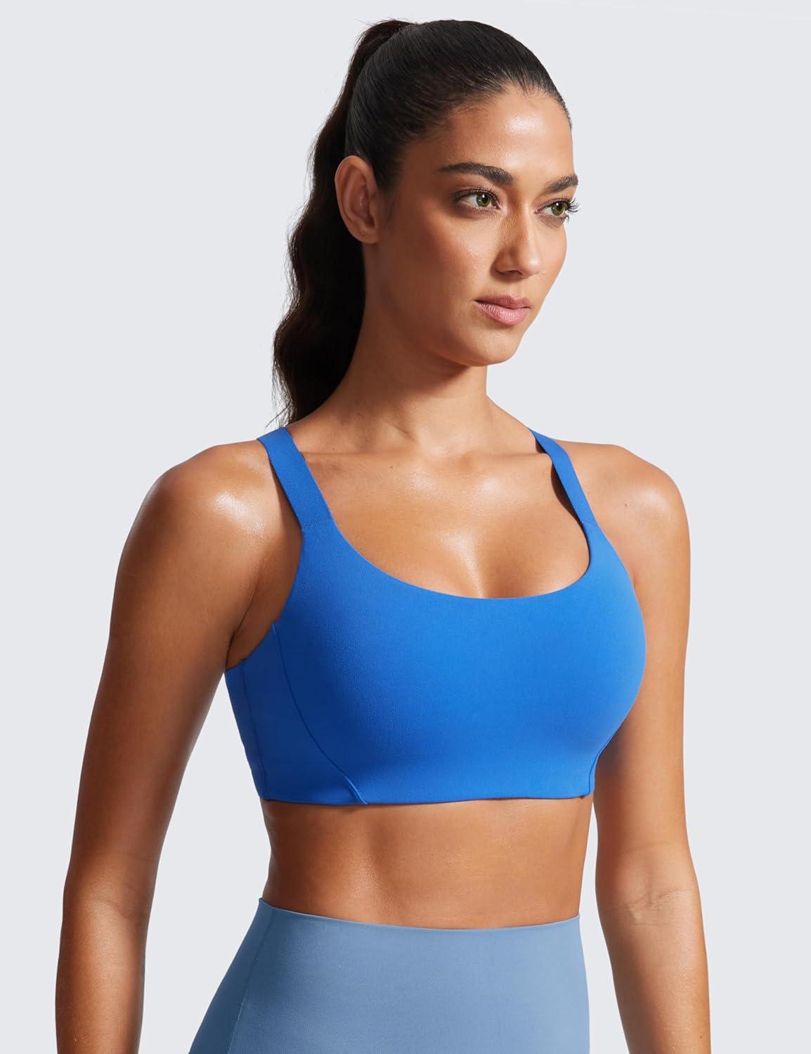 imageCRZ YOGA Butterlift Womens Racerback Padded Sports Bras Medium Impact Scoop Neck Adjustable Straps Gym Workout TopSparkle Blue