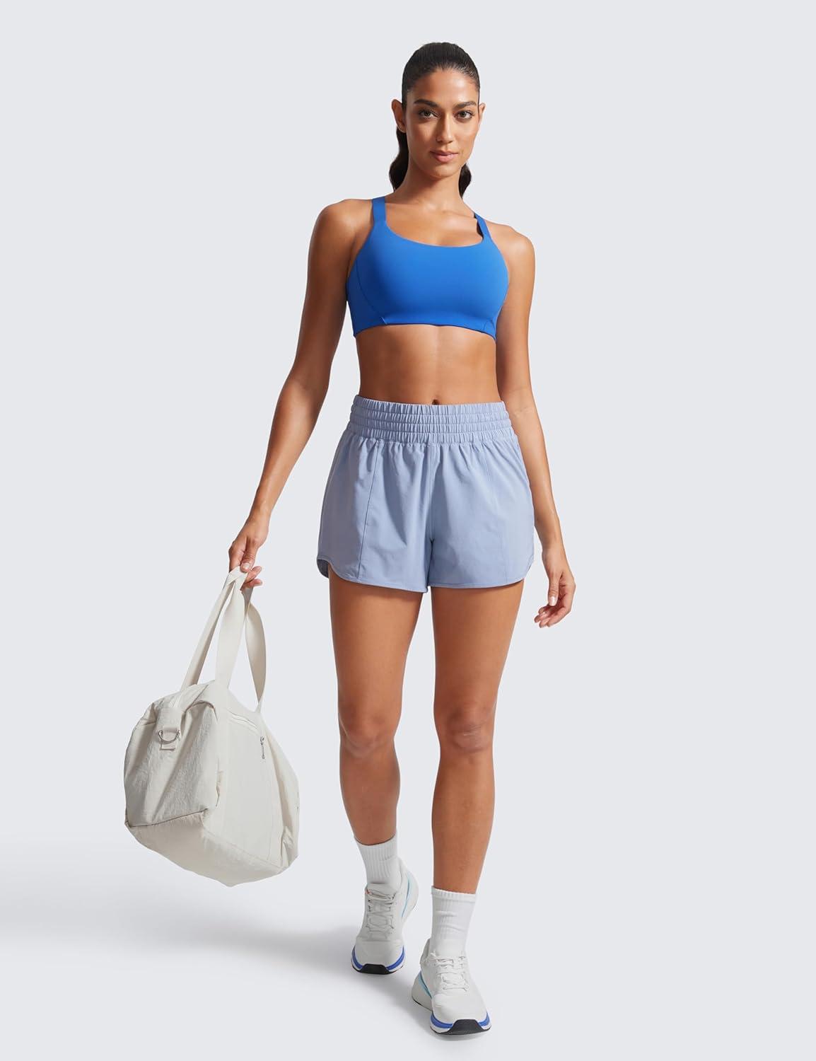 imageCRZ YOGA Butterlift Womens Racerback Padded Sports Bras Medium Impact Scoop Neck Adjustable Straps Gym Workout TopSparkle Blue