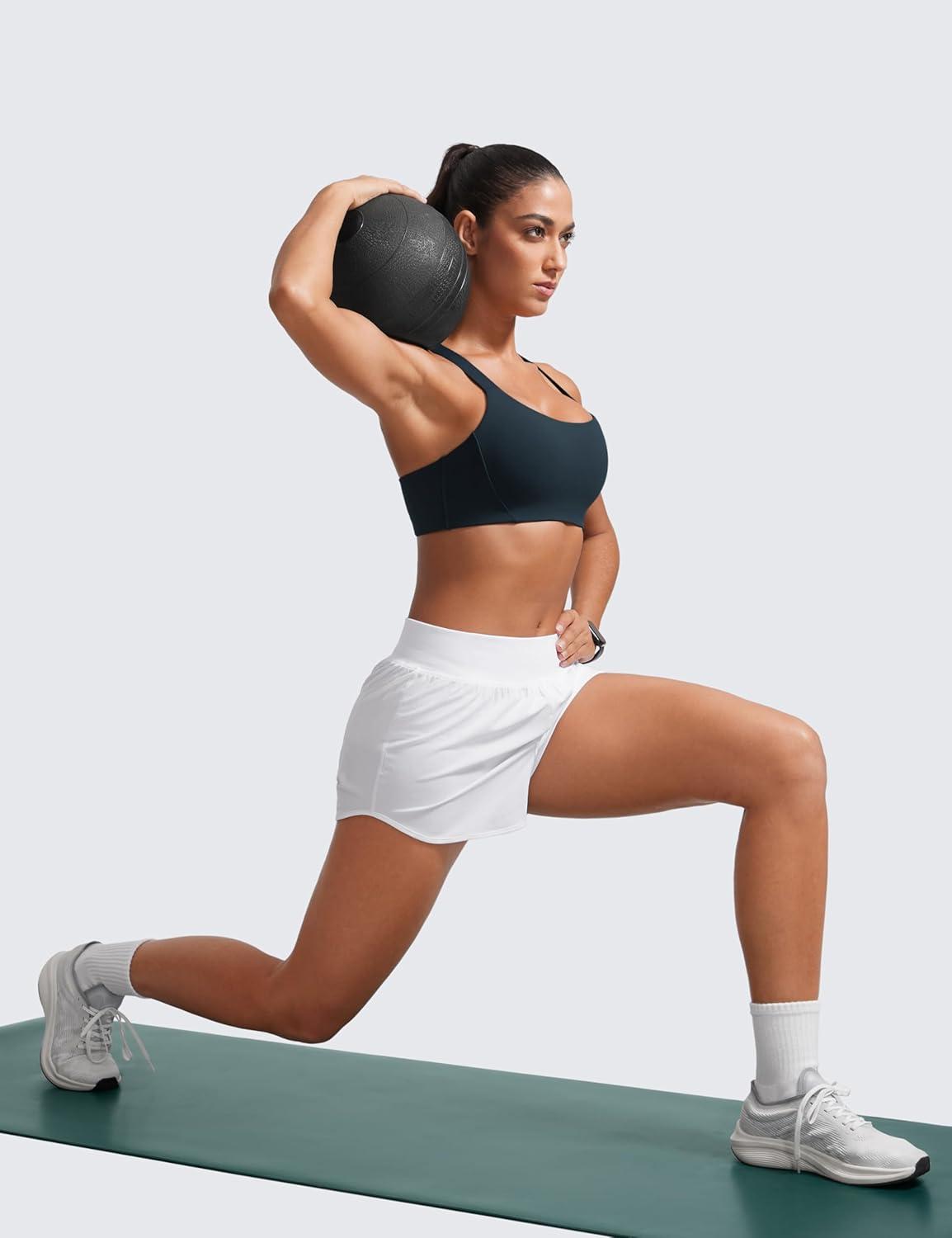 imageCRZ YOGA Butterlift Womens Racerback Padded Sports Bras Medium Impact Scoop Neck Adjustable Straps Gym Workout TopTrue Navy