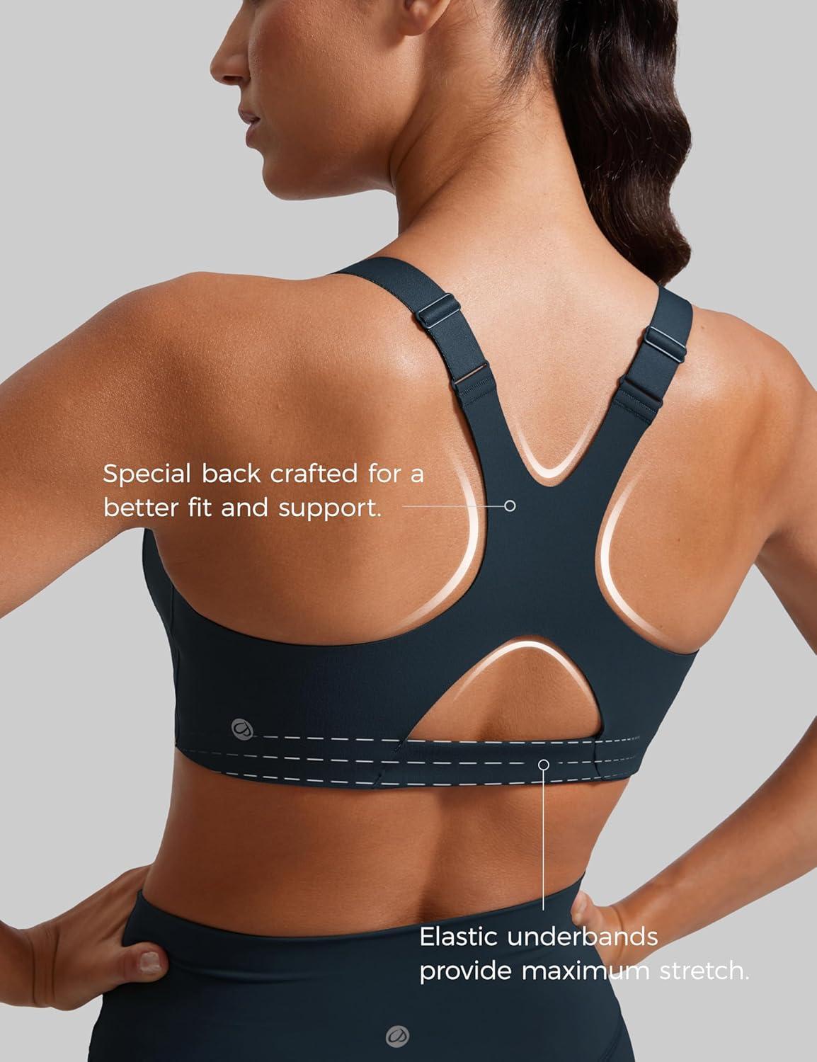 imageCRZ YOGA Butterlift Womens Racerback Padded Sports Bras Medium Impact Scoop Neck Adjustable Straps Gym Workout TopTrue Navy