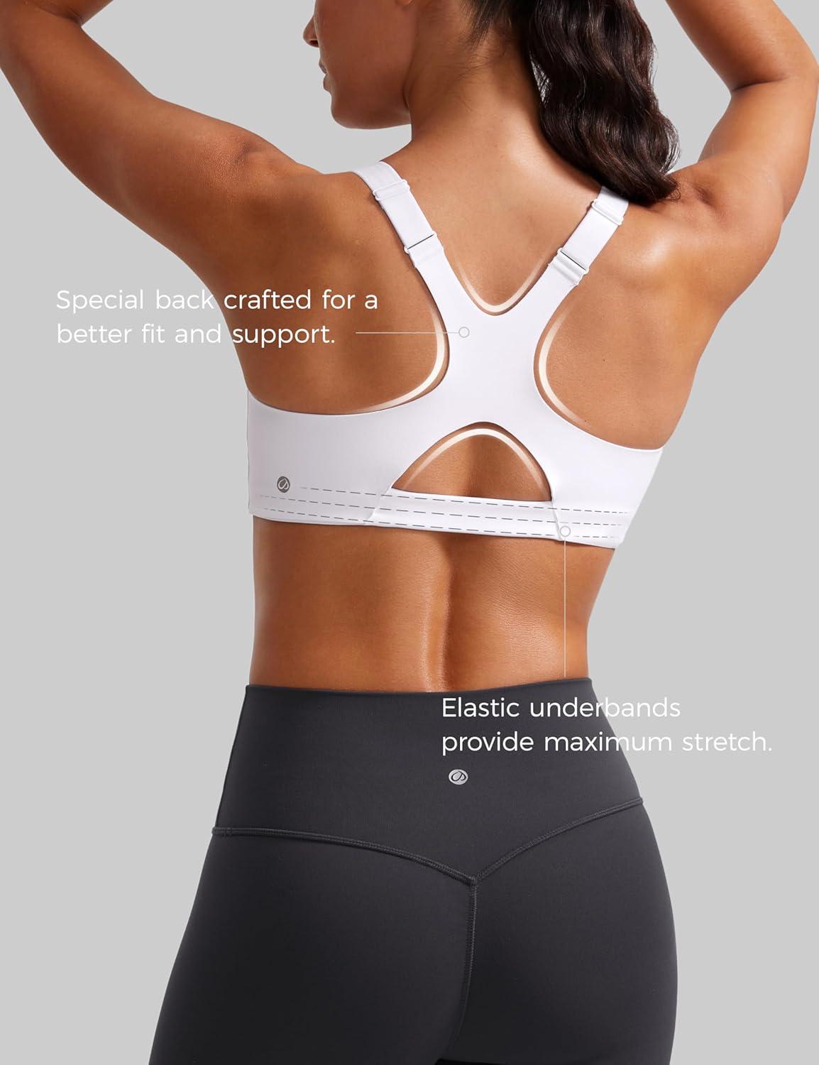 imageCRZ YOGA Butterlift Womens Racerback Padded Sports Bras Medium Impact Scoop Neck Adjustable Straps Gym Workout TopWhite