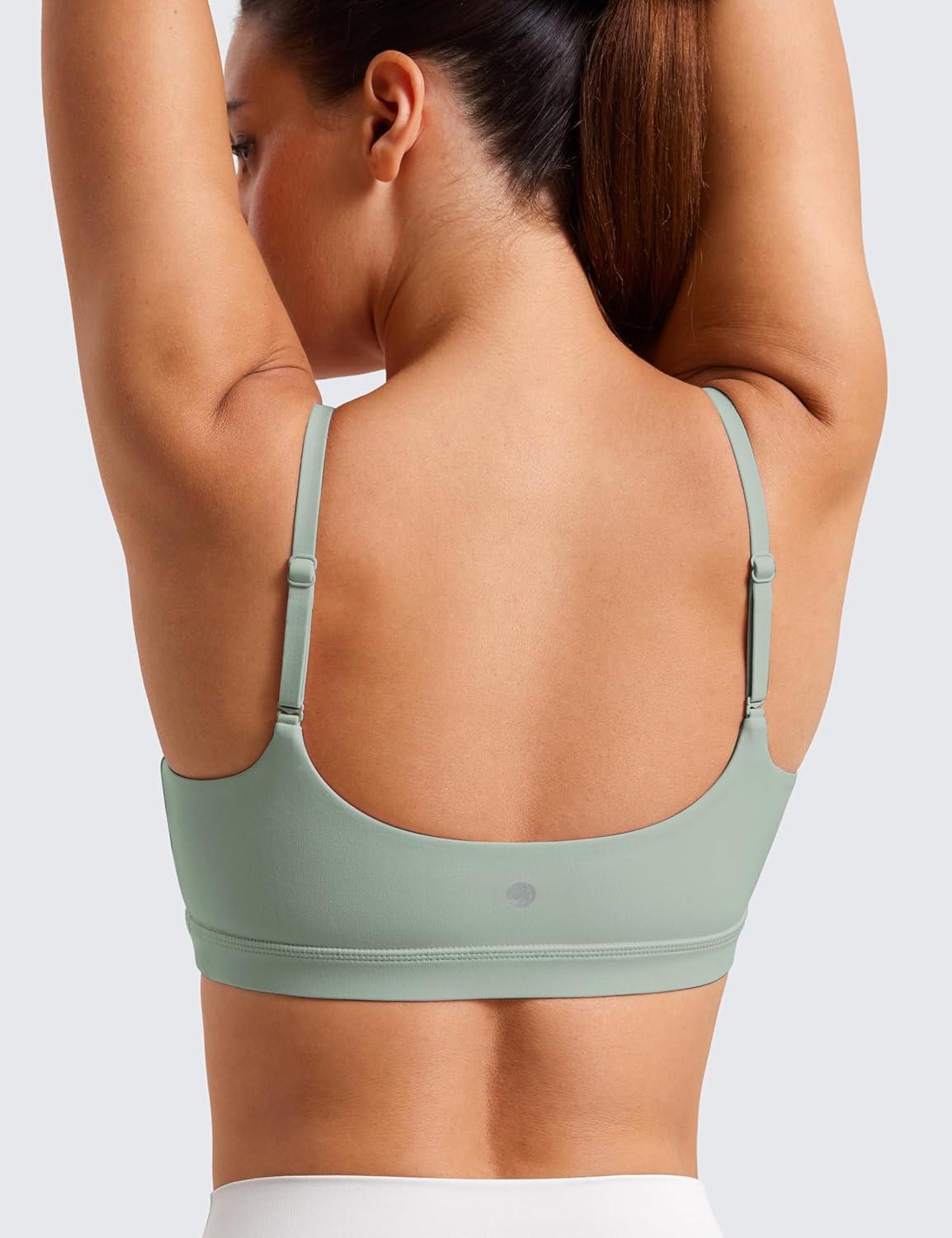 imageCRZ YOGA Butterluxe Adjustable Spaghetti Strap Sports Bras for Women Scoop Neck Wireless Padded Yoga Workout Crop TopGreen Palm Court