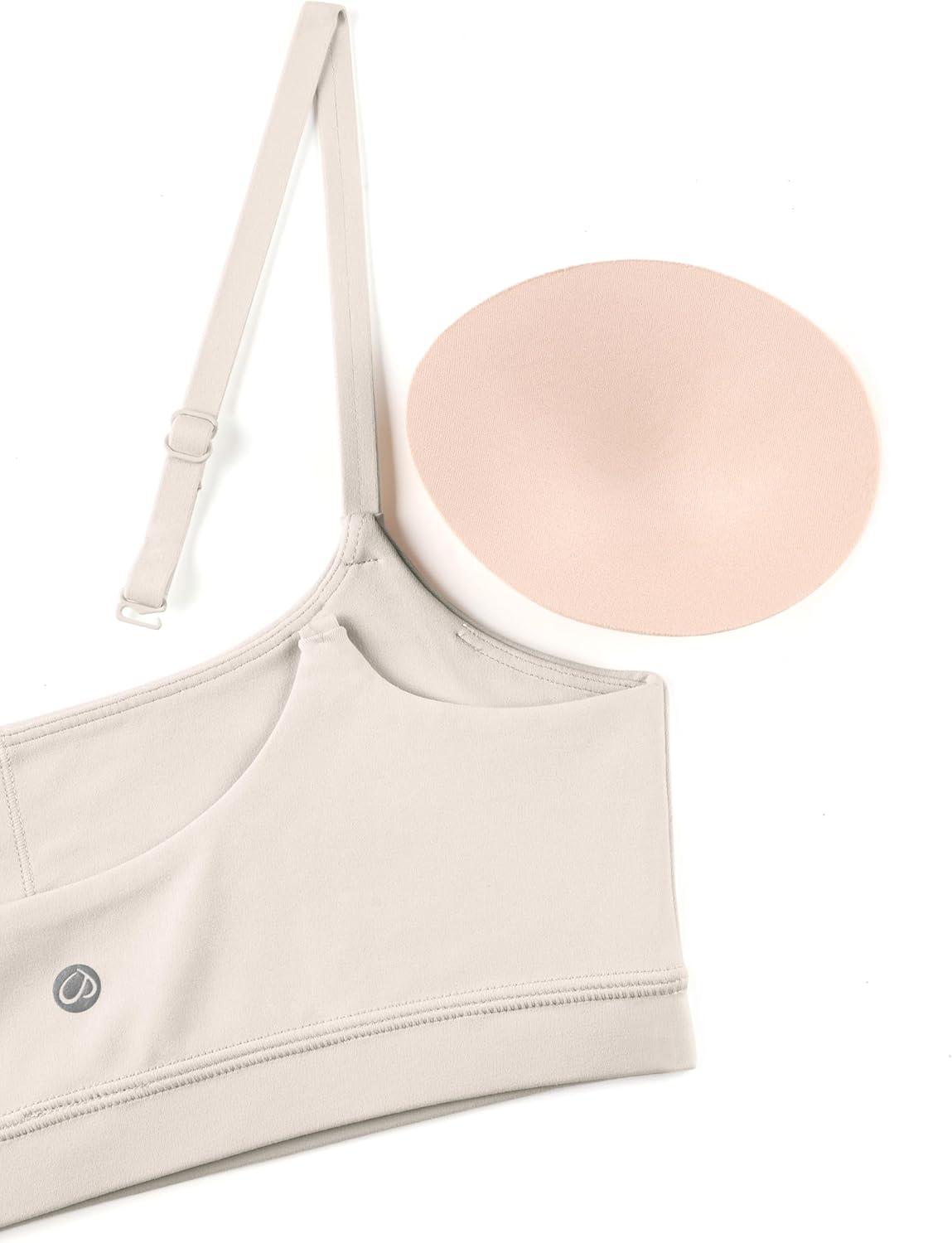 imageCRZ YOGA Butterluxe Adjustable Spaghetti Strap Sports Bras for Women Scoop Neck Wireless Padded Yoga Workout Crop TopMojave Tan