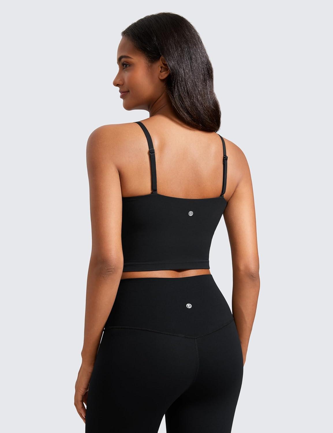 imageCRZ YOGA Butterluxe Cami Crop Tank Tops for Women Square Neck Adjustable Padded Longline Sports Bras Workout CamisoleBlack