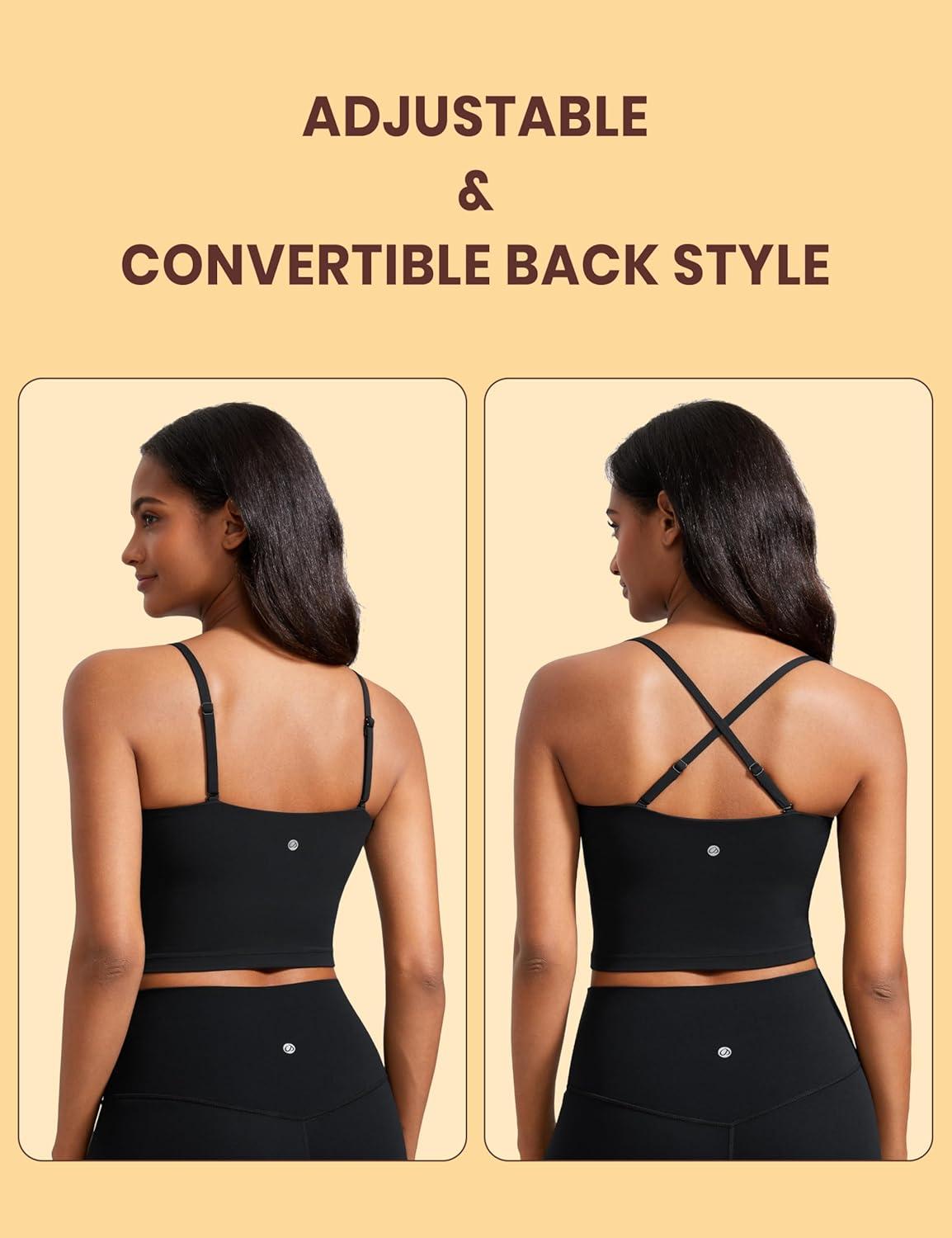 imageCRZ YOGA Butterluxe Cami Crop Tank Tops for Women Square Neck Adjustable Padded Longline Sports Bras Workout CamisoleBlack