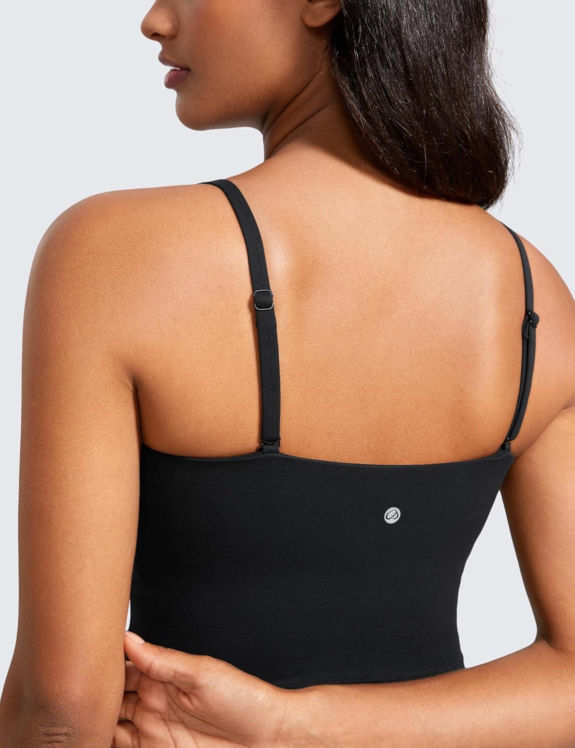 imageCRZ YOGA Butterluxe Cami Crop Tank Tops for Women Square Neck Adjustable Padded Longline Sports Bras Workout CamisoleBlack
