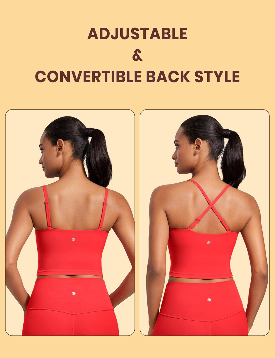 imageCRZ YOGA Butterluxe Cami Crop Tank Tops for Women Square Neck Adjustable Padded Longline Sports Bras Workout CamisoleDeep Red
