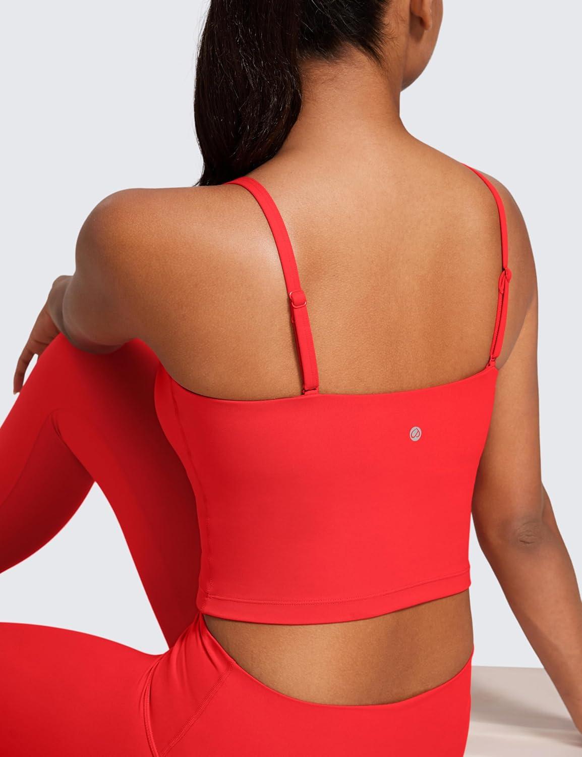 imageCRZ YOGA Butterluxe Cami Crop Tank Tops for Women Square Neck Adjustable Padded Longline Sports Bras Workout CamisoleDeep Red