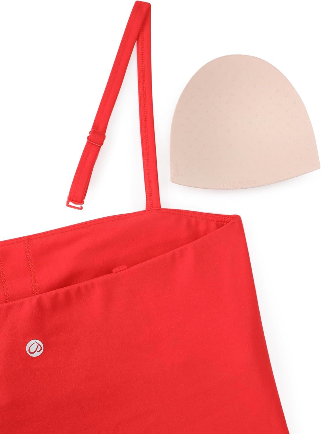 imageCRZ YOGA Butterluxe Cami Crop Tank Tops for Women Square Neck Adjustable Padded Longline Sports Bras Workout CamisoleDeep Red