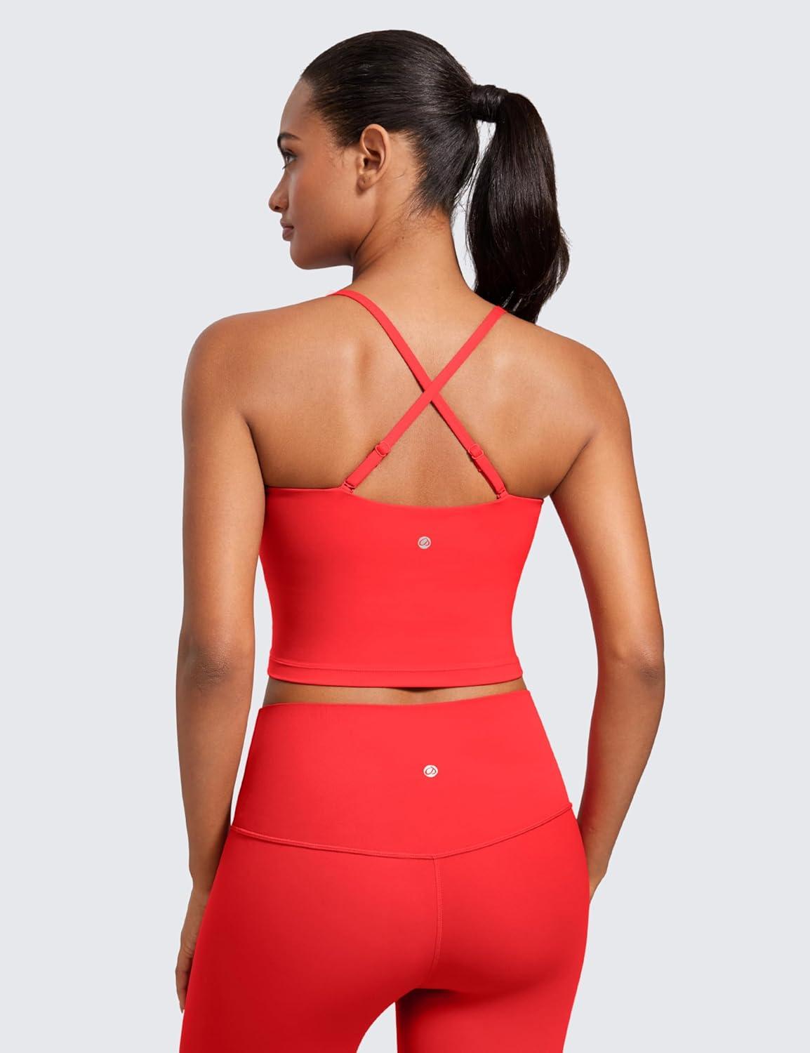 imageCRZ YOGA Butterluxe Cami Crop Tank Tops for Women Square Neck Adjustable Padded Longline Sports Bras Workout CamisoleDeep Red