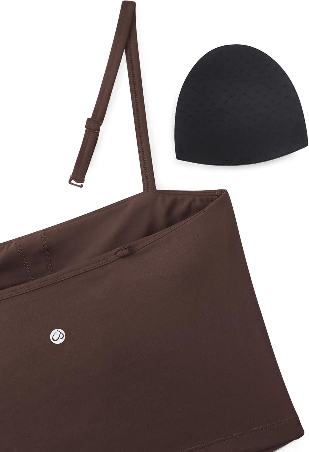 imageCRZ YOGA Butterluxe Cami Crop Tank Tops for Women Square Neck Adjustable Padded Longline Sports Bras Workout CamisoleHot Fudge Brown