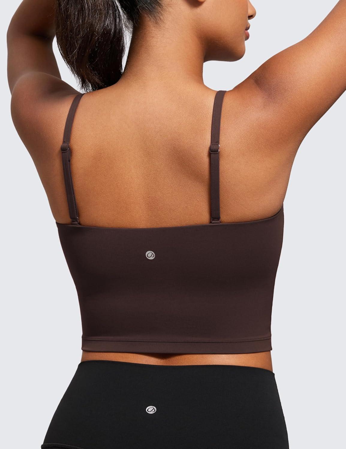 imageCRZ YOGA Butterluxe Cami Crop Tank Tops for Women Square Neck Adjustable Padded Longline Sports Bras Workout CamisoleHot Fudge Brown
