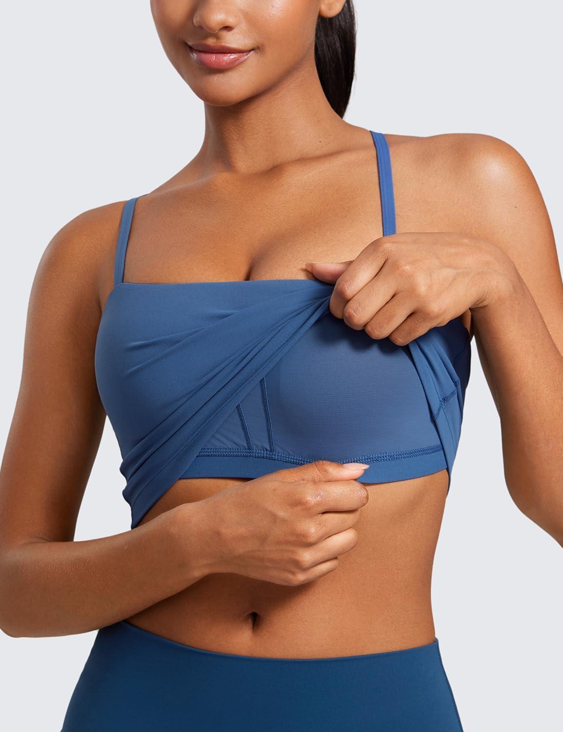 imageCRZ YOGA Butterluxe Cami Crop Tank Tops for Women Square Neck Adjustable Padded Longline Sports Bras Workout CamisolePitch Blue
