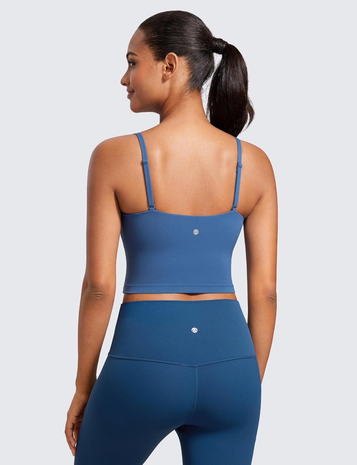 imageCRZ YOGA Butterluxe Cami Crop Tank Tops for Women Square Neck Adjustable Padded Longline Sports Bras Workout CamisolePitch Blue