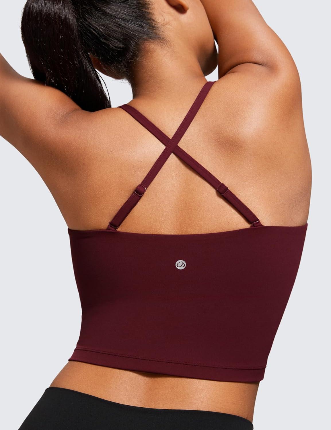 imageCRZ YOGA Butterluxe Cami Crop Tank Tops for Women Square Neck Adjustable Padded Longline Sports Bras Workout CamisoleRed Merlot