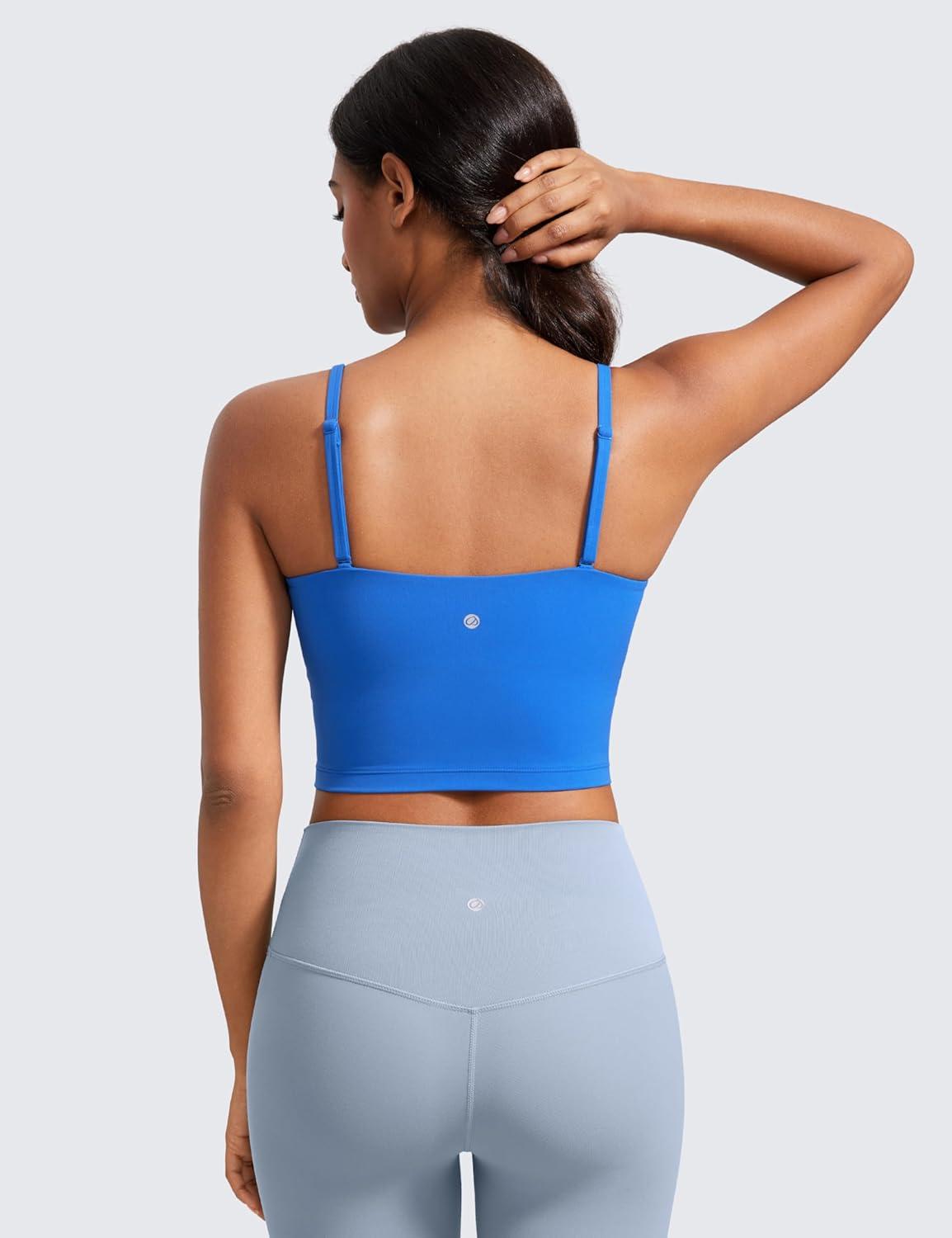 imageCRZ YOGA Butterluxe Cami Crop Tank Tops for Women Square Neck Adjustable Padded Longline Sports Bras Workout CamisoleSparkle Blue