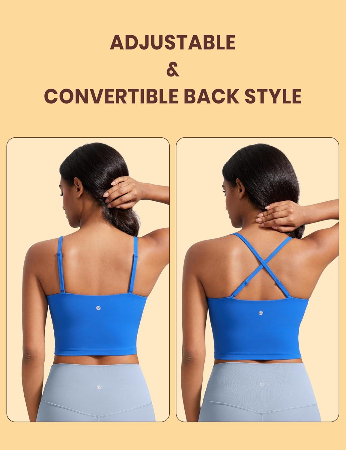 imageCRZ YOGA Butterluxe Cami Crop Tank Tops for Women Square Neck Adjustable Padded Longline Sports Bras Workout CamisoleSparkle Blue