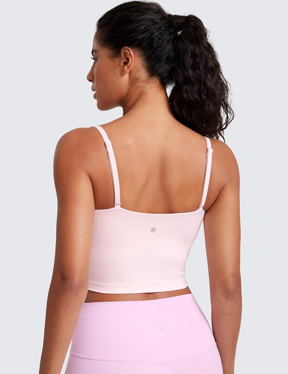 imageCRZ YOGA Butterluxe Cami Crop Tank Tops for Women Square Neck Adjustable Padded Longline Sports Bras Workout CamisoleStrawberry Pink