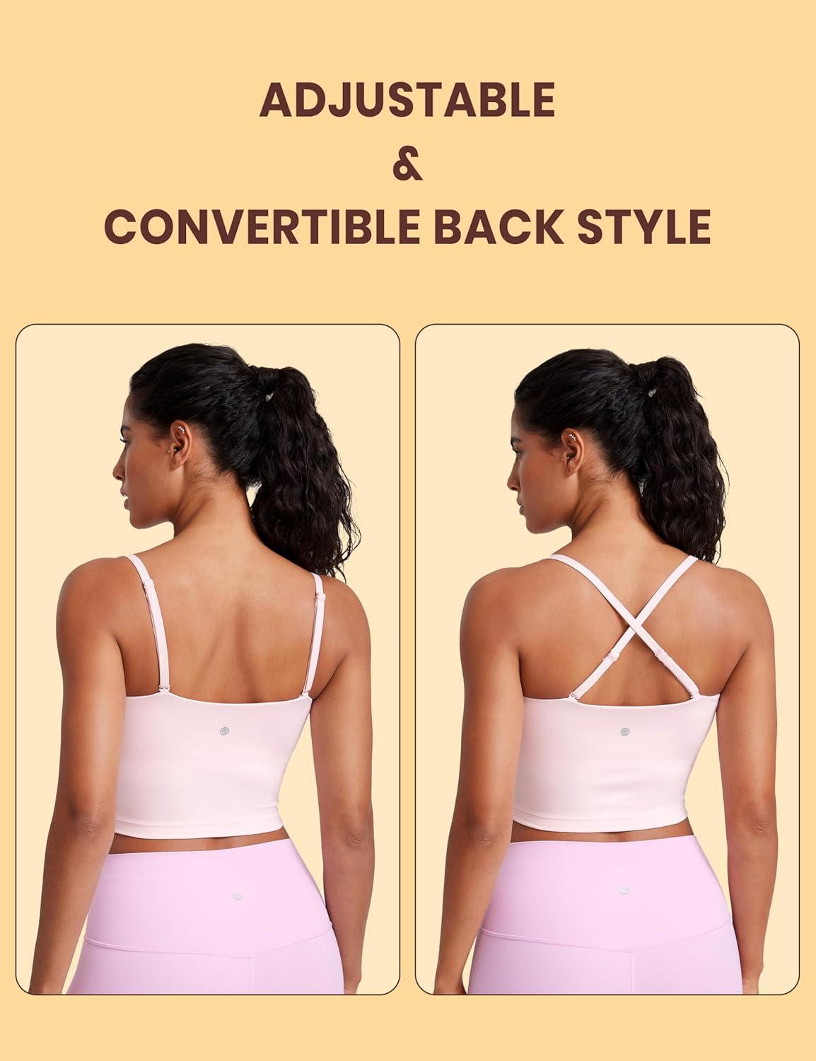 imageCRZ YOGA Butterluxe Cami Crop Tank Tops for Women Square Neck Adjustable Padded Longline Sports Bras Workout CamisoleStrawberry Pink