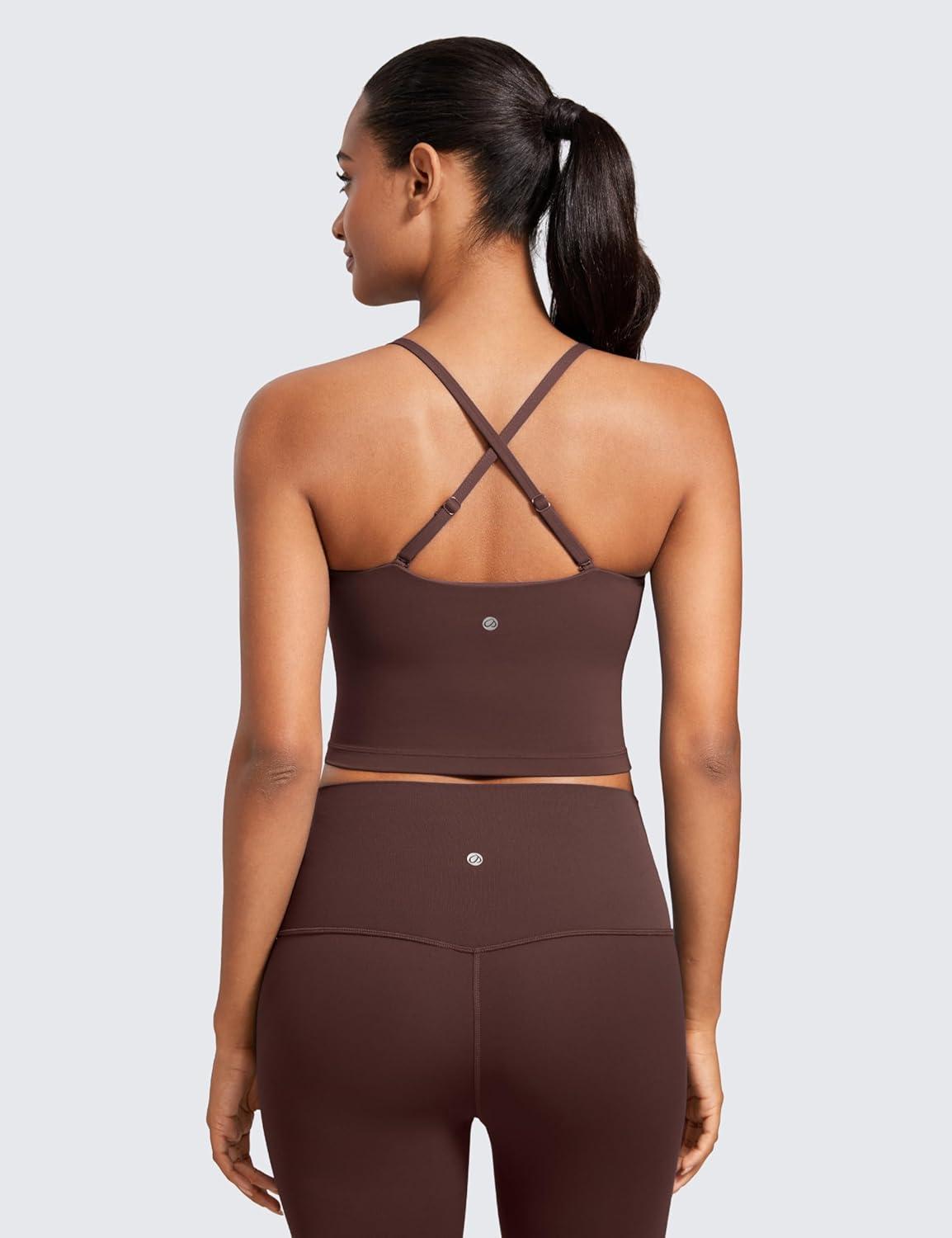 imageCRZ YOGA Butterluxe Cami Crop Tank Tops for Women Square Neck Adjustable Padded Longline Sports Bras Workout CamisoleTaupe