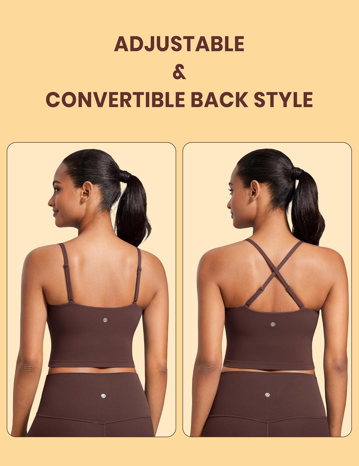 imageCRZ YOGA Butterluxe Cami Crop Tank Tops for Women Square Neck Adjustable Padded Longline Sports Bras Workout CamisoleTaupe