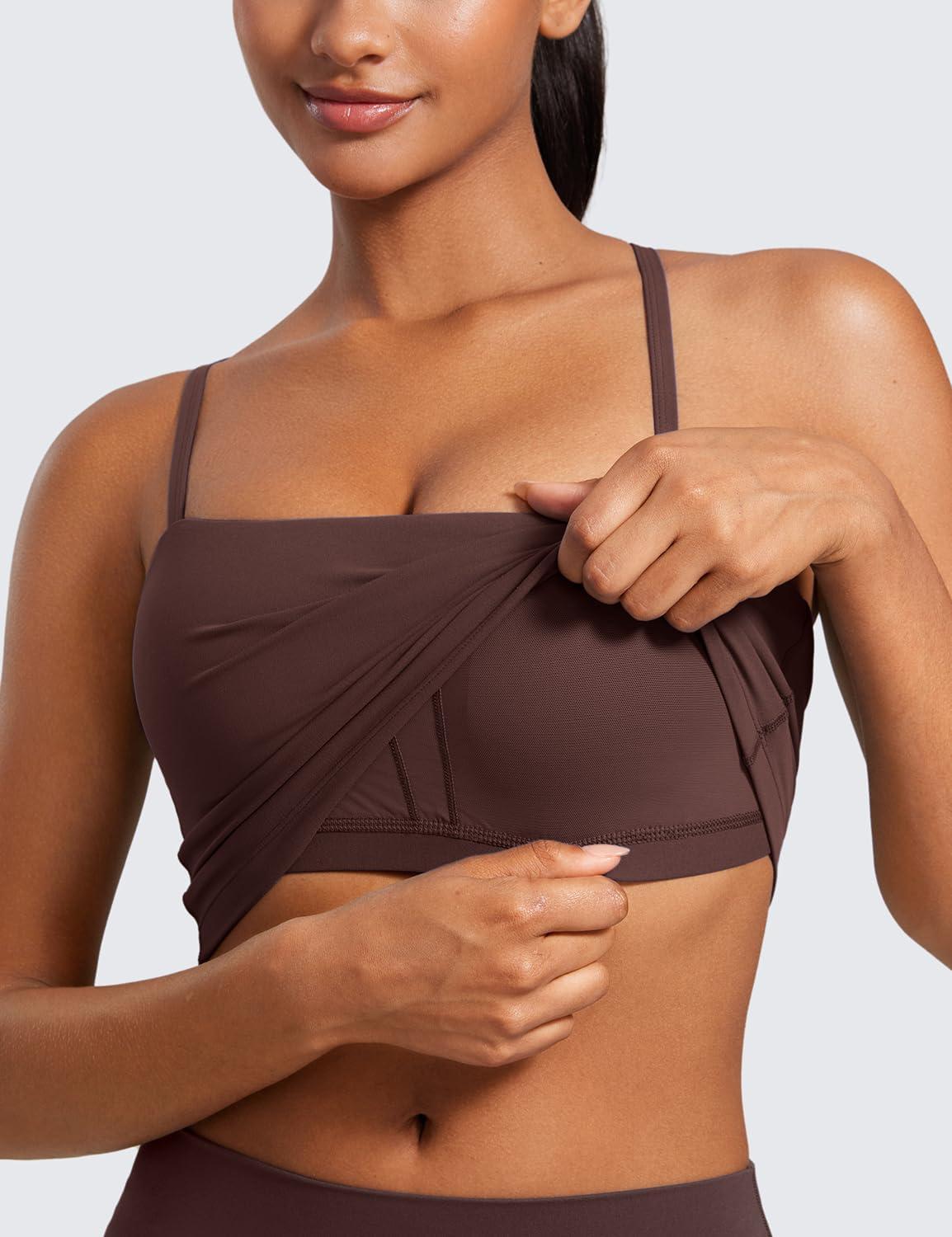 imageCRZ YOGA Butterluxe Cami Crop Tank Tops for Women Square Neck Adjustable Padded Longline Sports Bras Workout CamisoleTaupe