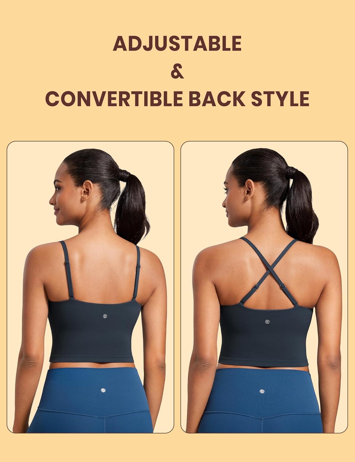 imageCRZ YOGA Butterluxe Cami Crop Tank Tops for Women Square Neck Adjustable Padded Longline Sports Bras Workout CamisoleTrue Navy