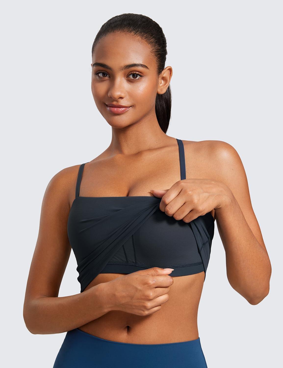 imageCRZ YOGA Butterluxe Cami Crop Tank Tops for Women Square Neck Adjustable Padded Longline Sports Bras Workout CamisoleTrue Navy