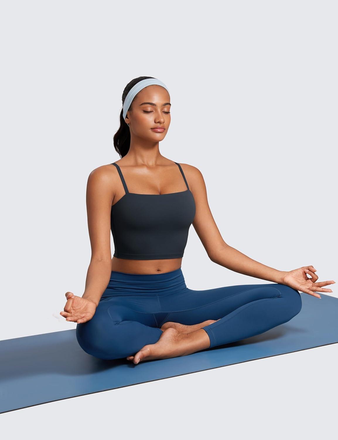 imageCRZ YOGA Butterluxe Cami Crop Tank Tops for Women Square Neck Adjustable Padded Longline Sports Bras Workout CamisoleTrue Navy