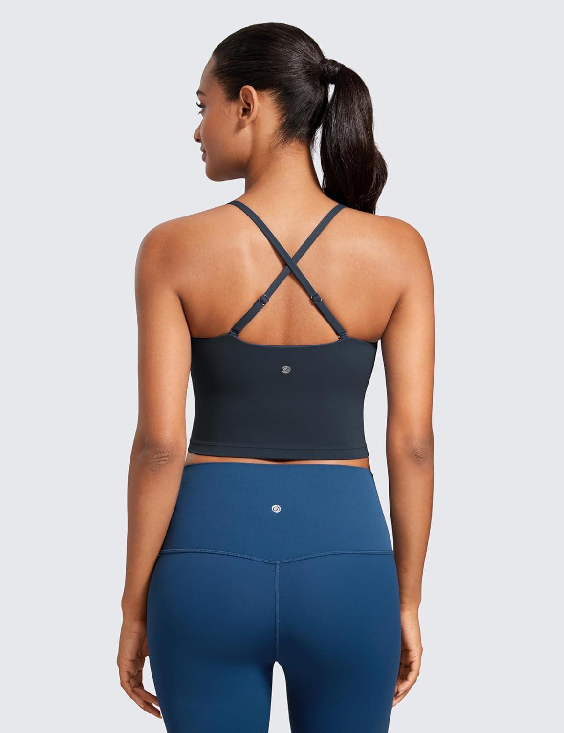 imageCRZ YOGA Butterluxe Cami Crop Tank Tops for Women Square Neck Adjustable Padded Longline Sports Bras Workout CamisoleTrue Navy