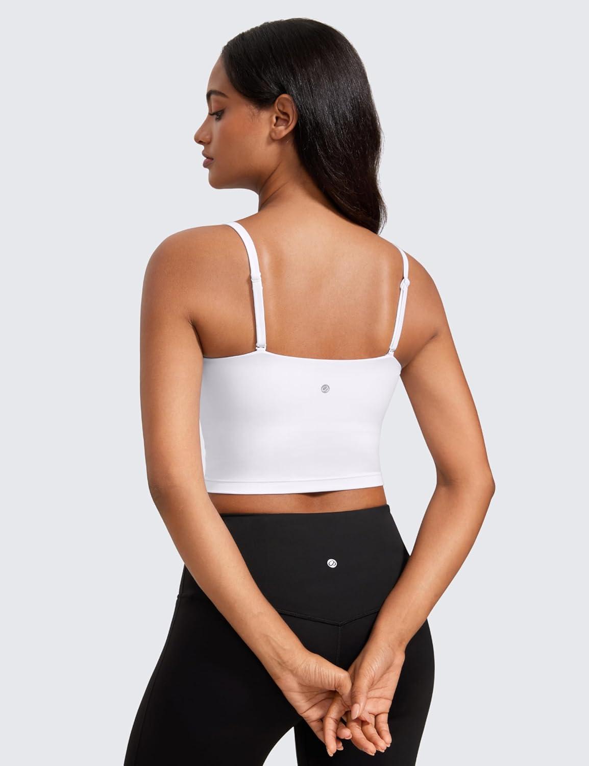imageCRZ YOGA Butterluxe Cami Crop Tank Tops for Women Square Neck Adjustable Padded Longline Sports Bras Workout CamisoleWhite