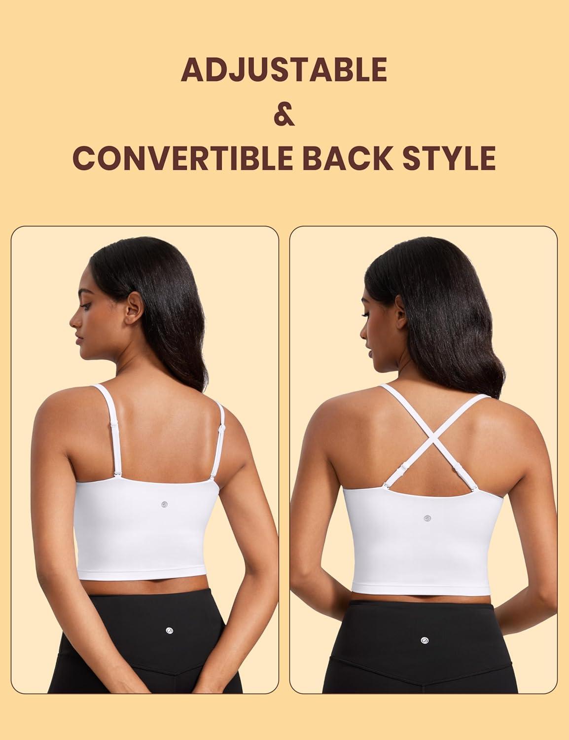 imageCRZ YOGA Butterluxe Cami Crop Tank Tops for Women Square Neck Adjustable Padded Longline Sports Bras Workout CamisoleWhite