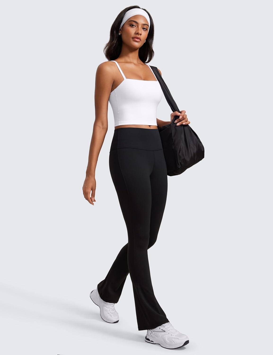 imageCRZ YOGA Butterluxe Cami Crop Tank Tops for Women Square Neck Adjustable Padded Longline Sports Bras Workout CamisoleWhite