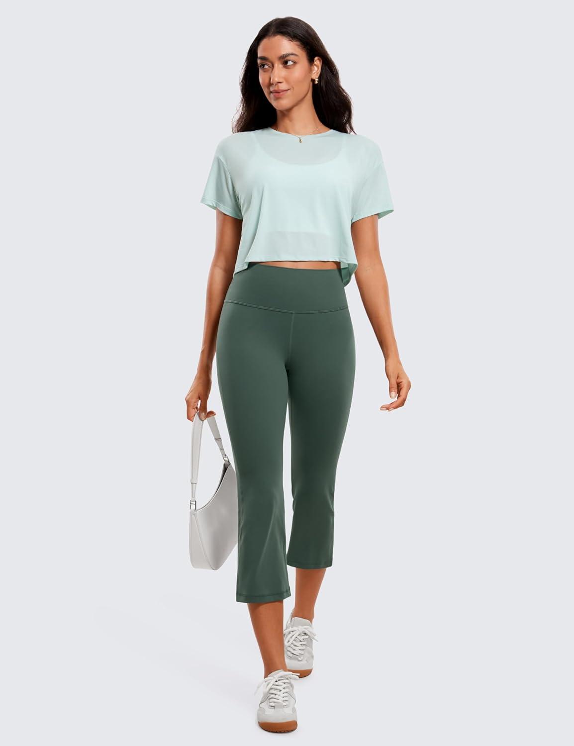 imageCRZ YOGA Butterluxe Capris Flare Leggings 23quot Bootcut High Waisted Womens Yoga Pants Cropped CasualDark Forest Green