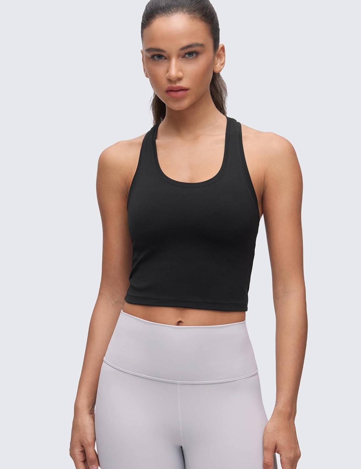 imageCRZ YOGA Butterluxe Crop Yoga Tank Tops for Women Workout Athletic Casual Tight Scoop Neck Racerback Sleeveless ShirtsBlack