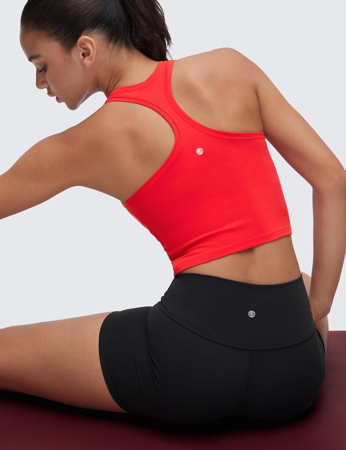 imageCRZ YOGA Butterluxe Crop Yoga Tank Tops for Women Workout Athletic Casual Tight Scoop Neck Racerback Sleeveless ShirtsDeep Red
