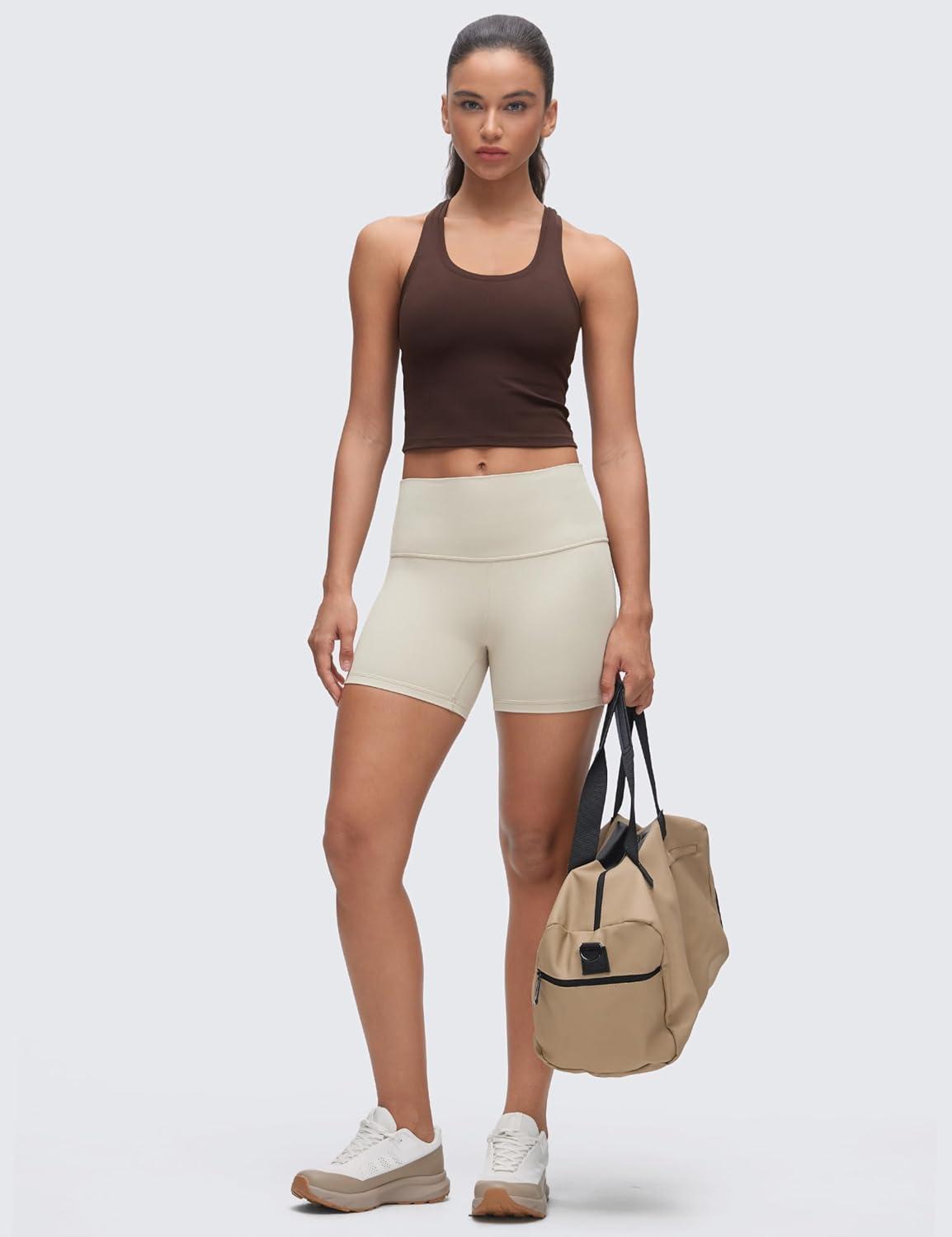 imageCRZ YOGA Butterluxe Crop Yoga Tank Tops for Women Workout Athletic Casual Tight Scoop Neck Racerback Sleeveless ShirtsHot Fudge Brown