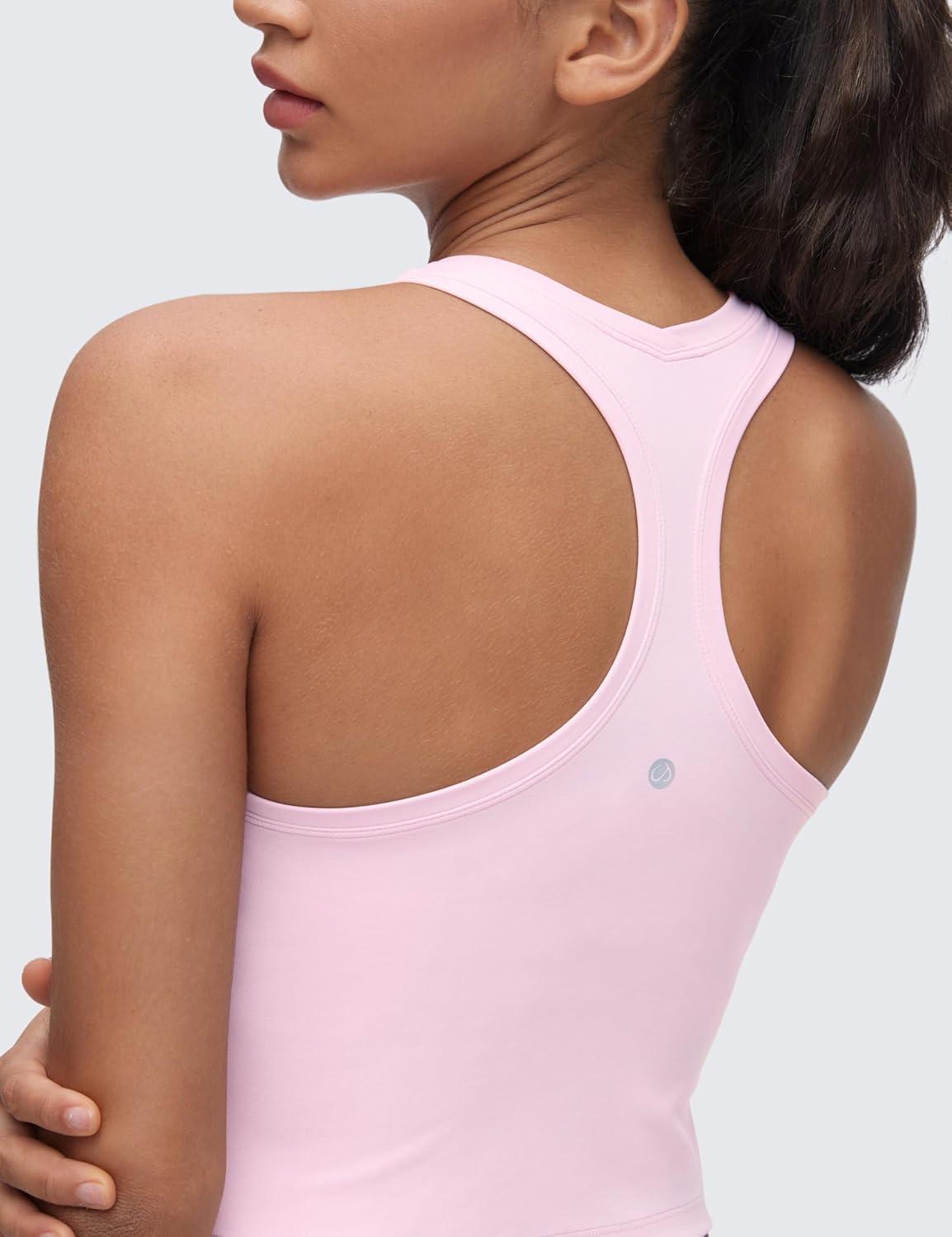 imageCRZ YOGA Butterluxe Crop Yoga Tank Tops for Women Workout Athletic Casual Tight Scoop Neck Racerback Sleeveless ShirtsPink Peony