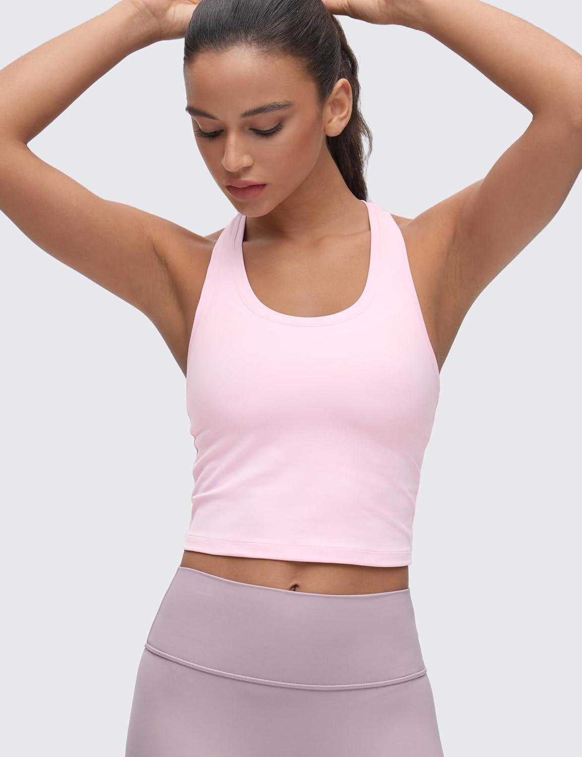 imageCRZ YOGA Butterluxe Crop Yoga Tank Tops for Women Workout Athletic Casual Tight Scoop Neck Racerback Sleeveless ShirtsPink Peony