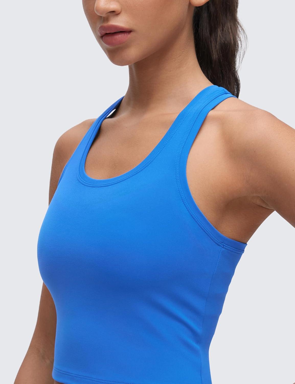 imageCRZ YOGA Butterluxe Crop Yoga Tank Tops for Women Workout Athletic Casual Tight Scoop Neck Racerback Sleeveless ShirtsSparkle Blue