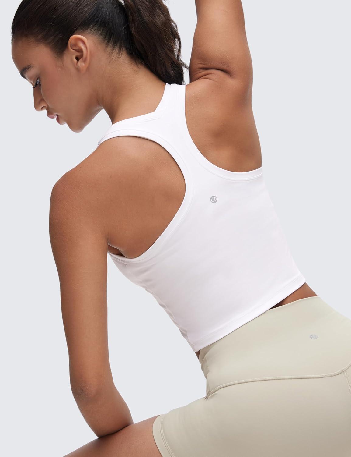 imageCRZ YOGA Butterluxe Crop Yoga Tank Tops for Women Workout Athletic Casual Tight Scoop Neck Racerback Sleeveless ShirtsWhite