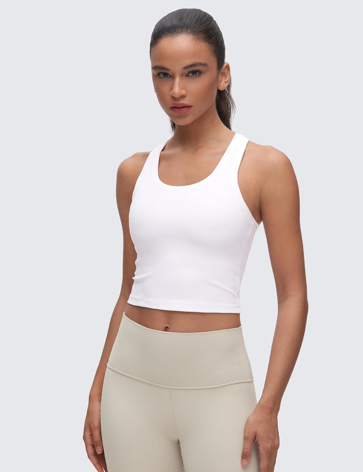 imageCRZ YOGA Butterluxe Crop Yoga Tank Tops for Women Workout Athletic Casual Tight Scoop Neck Racerback Sleeveless ShirtsWhite