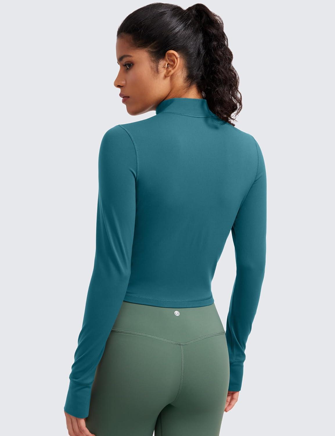 imageCRZ YOGA Butterluxe Cropped Athletic Jackets for Women Full Zip Up Track Tops with Thumb Holes PocketsBorealis Green