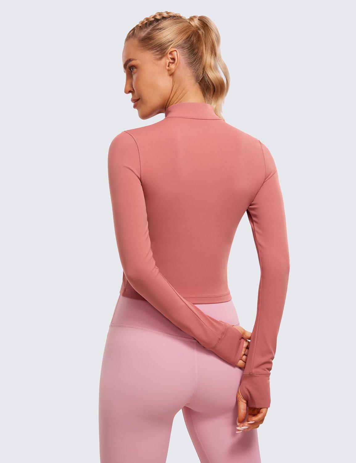 imageCRZ YOGA Butterluxe Cropped Athletic Jackets for Women Full Zip Up Track Tops with Thumb Holes PocketsBriar Rose