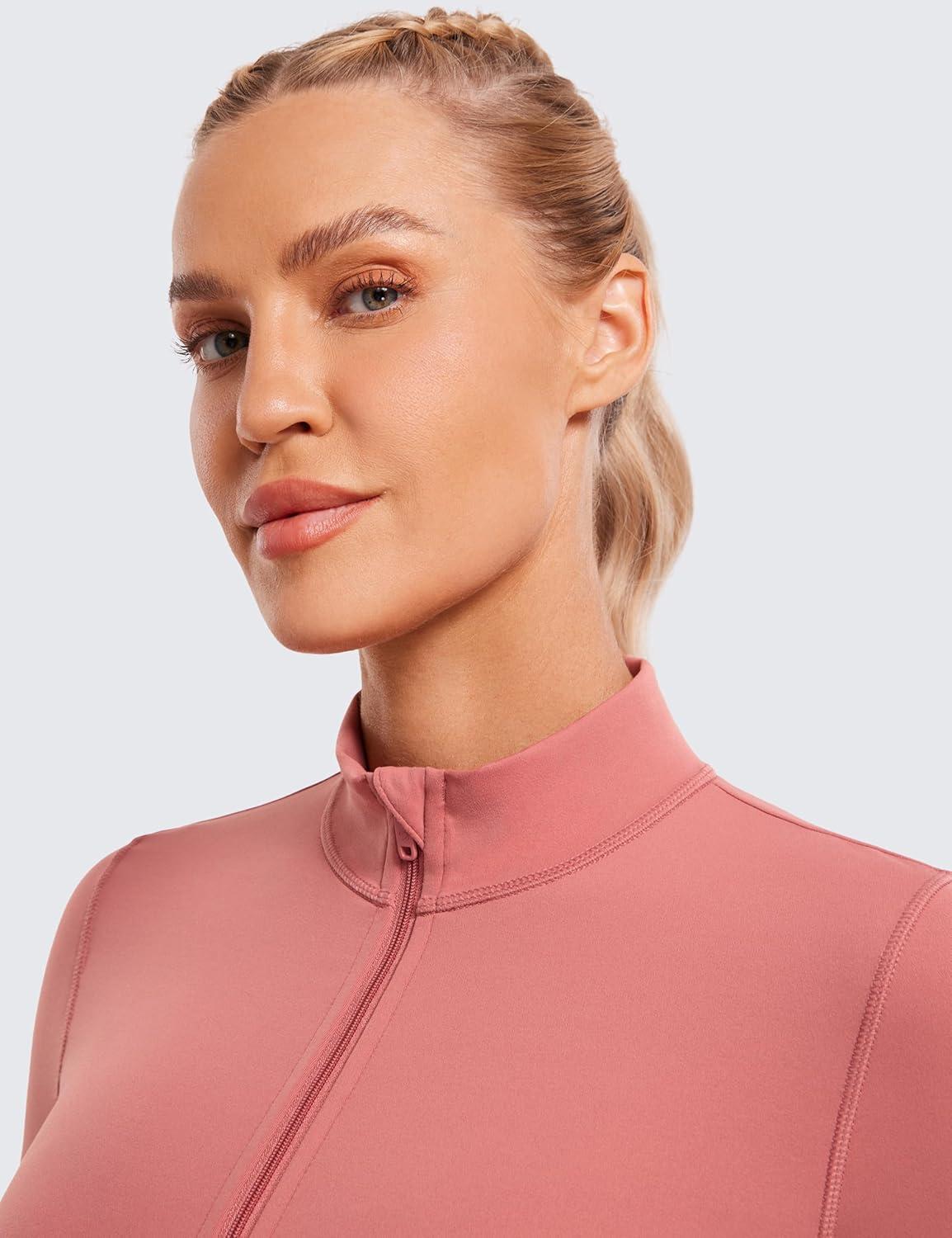imageCRZ YOGA Butterluxe Cropped Athletic Jackets for Women Full Zip Up Track Tops with Thumb Holes PocketsBriar Rose