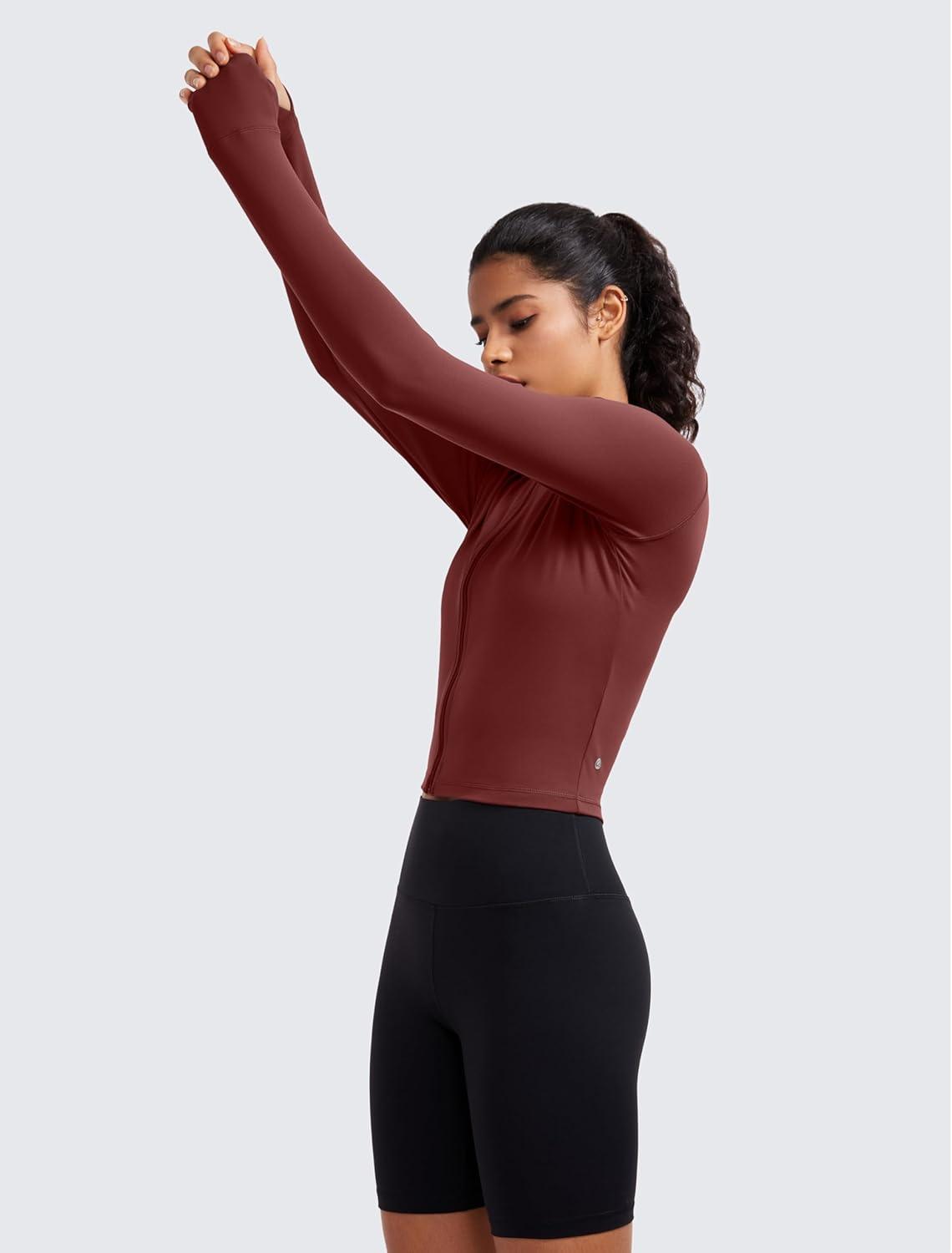imageCRZ YOGA Butterluxe Cropped Athletic Jackets for Women Full Zip Up Track Tops with Thumb Holes PocketsNoctilucence Red
