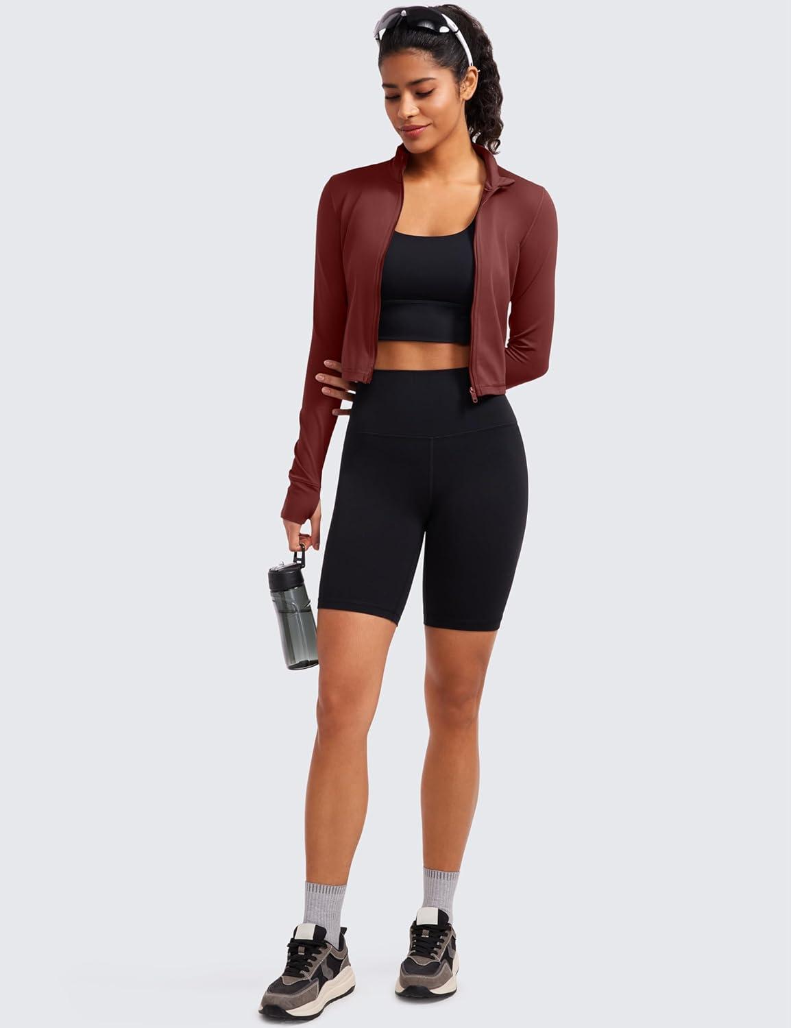 imageCRZ YOGA Butterluxe Cropped Athletic Jackets for Women Full Zip Up Track Tops with Thumb Holes PocketsNoctilucence Red