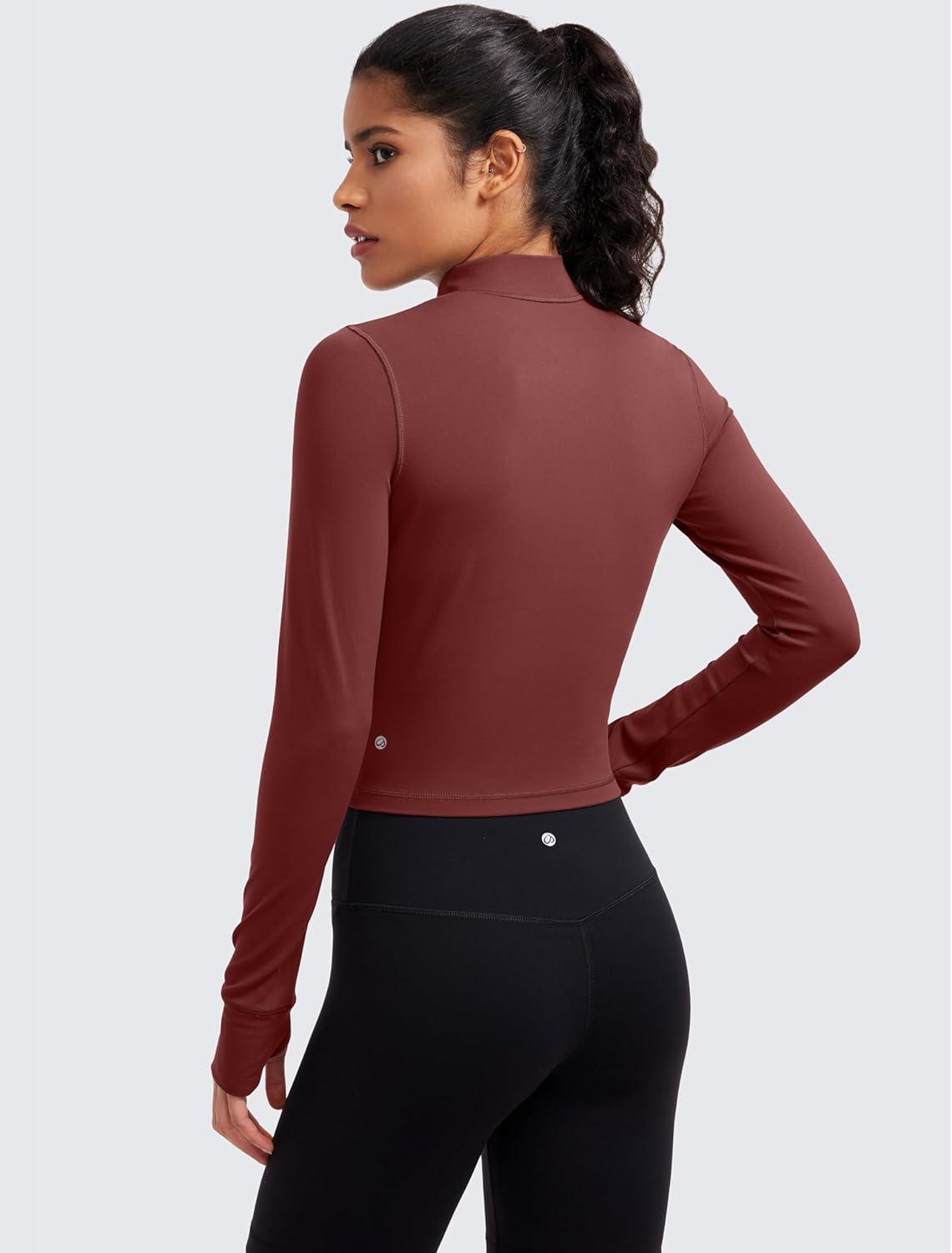 imageCRZ YOGA Butterluxe Cropped Athletic Jackets for Women Full Zip Up Track Tops with Thumb Holes PocketsNoctilucence Red